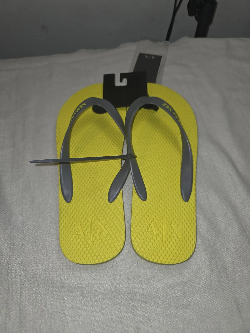 Armani Exchange Men's Yellow Flip Flops with Gray Straps